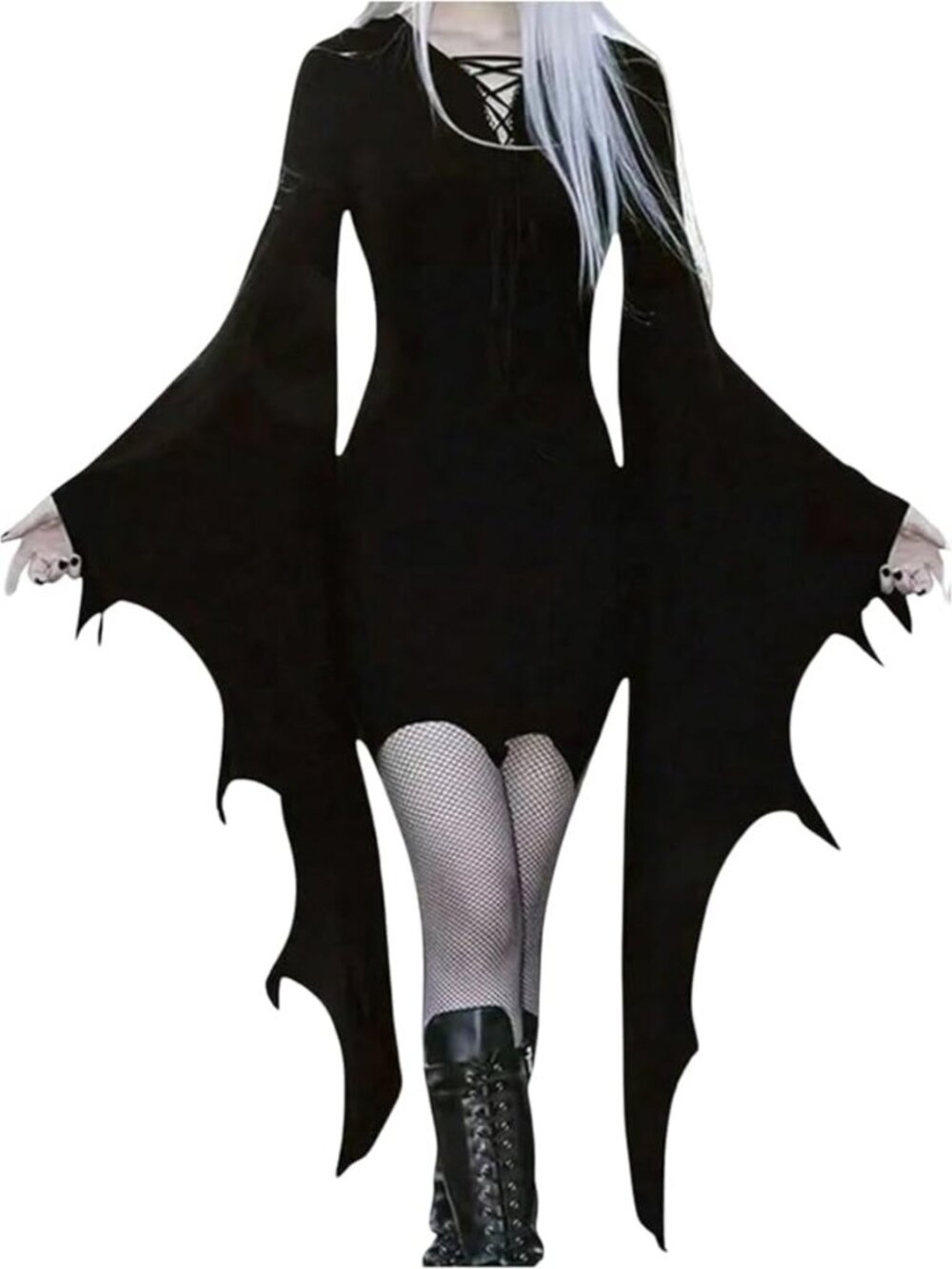 NWOT Women's Gothic Long Sleeve Mini Dress Lace Up Black Witchy Costume, M